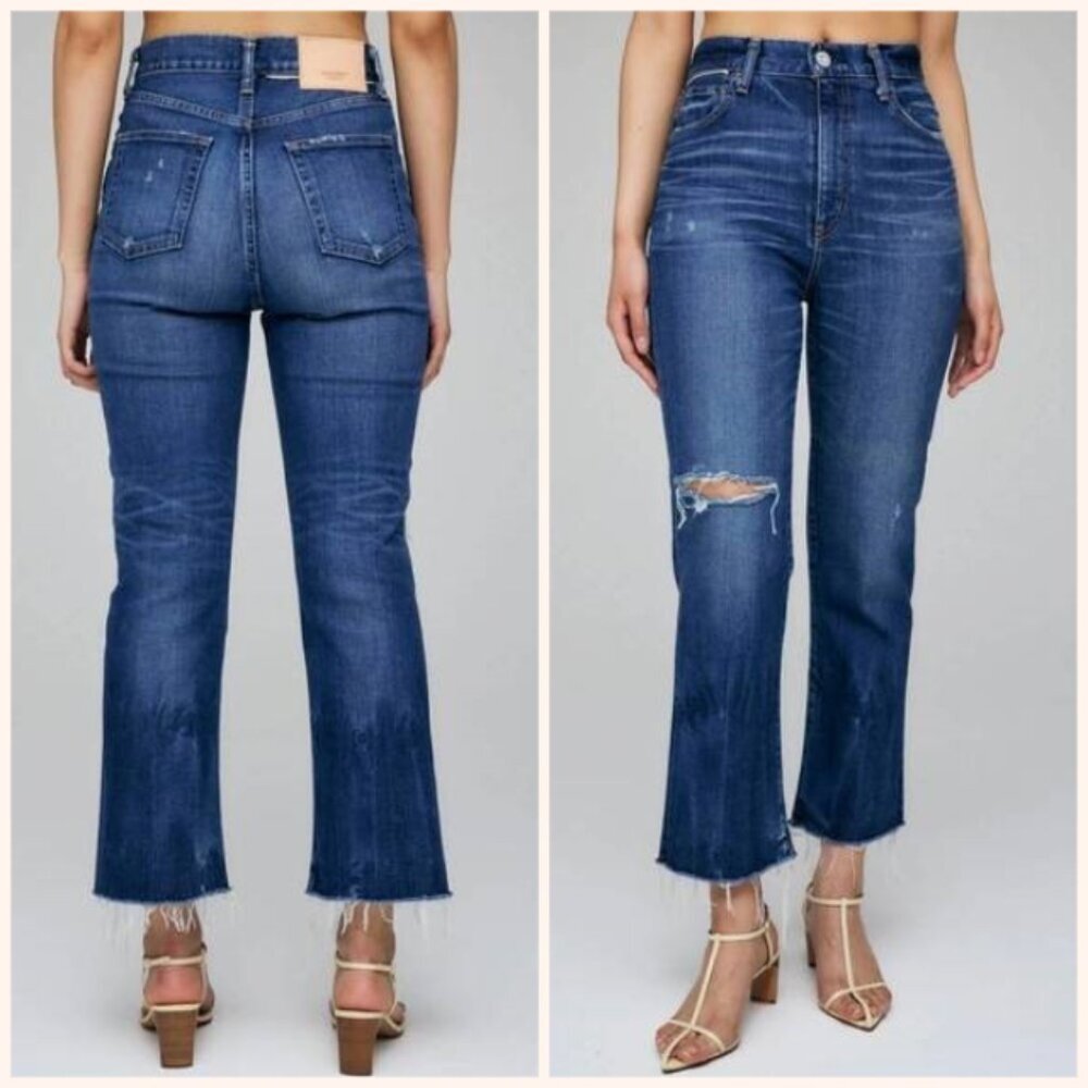 Moussy Rhode High Rise Cropped Flare Distress Blue Jeans Size 29